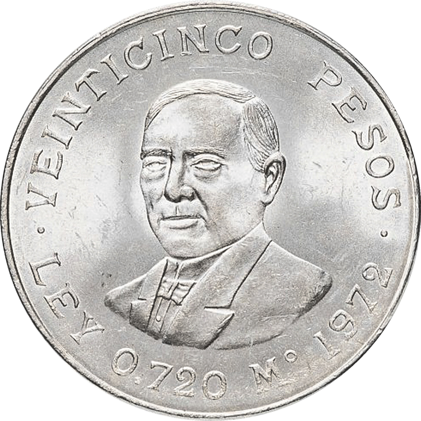 Moneda 25 Pesos Juárez Plata (Año 1972, Condición Bueno/Regular)