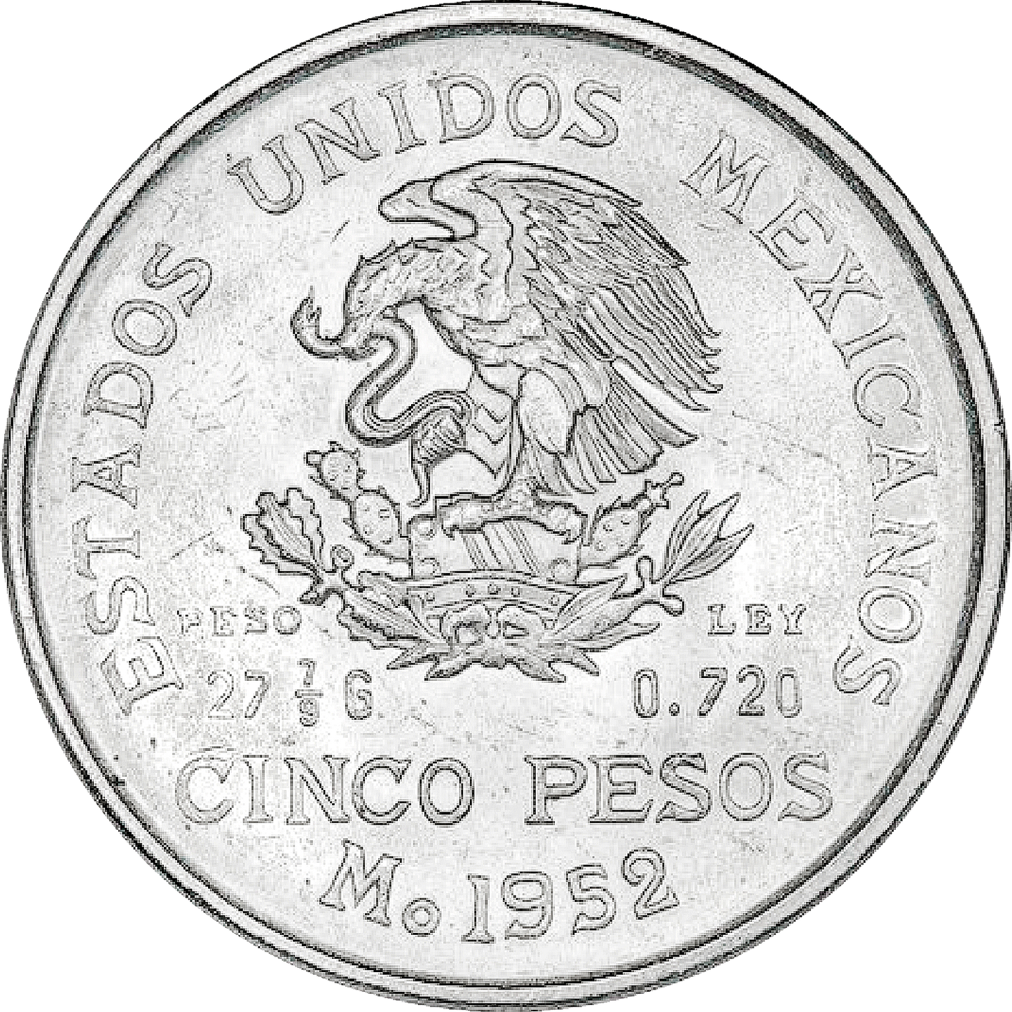 Moneda 5 Pesos Hidalgo "Grande" Plata
