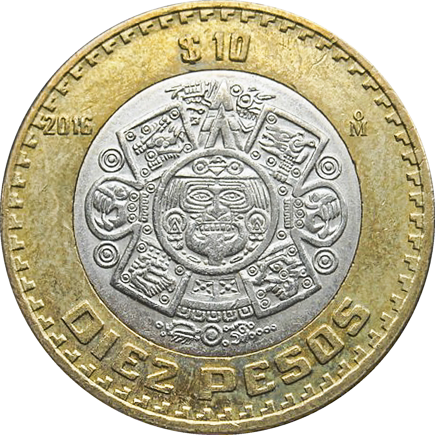 Moneda 10 Nuevos Pesos Bimetálica Plata/Bronce-Aluminio (Año Aleatorio, Condición Bueno/Regular)