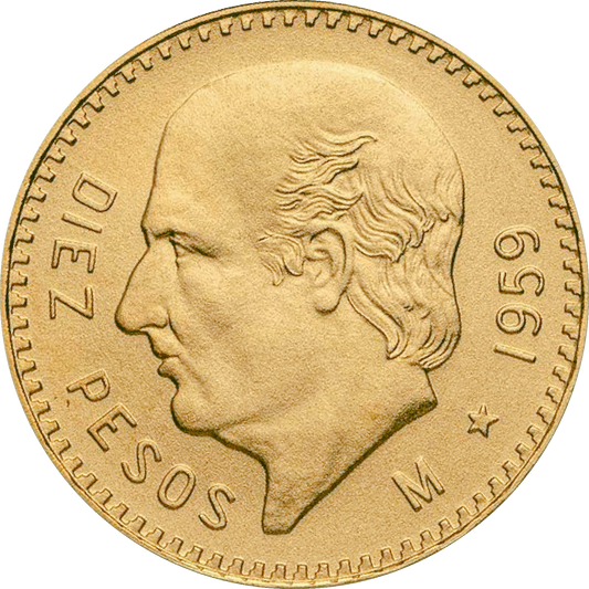 Moneda 10 Pesos Hidalgo Oro (Año Aleatorio, Condición Bueno/Regular)