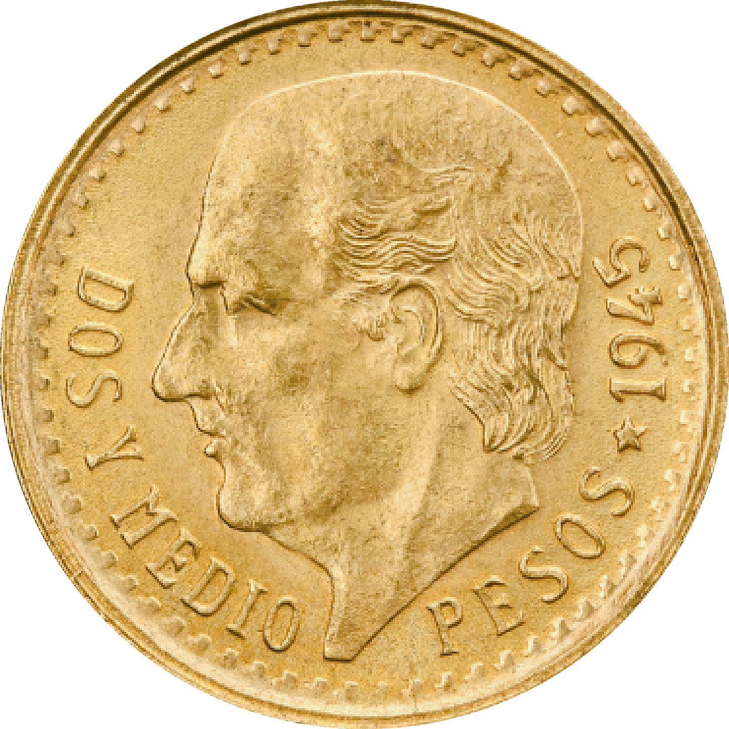 Moneda 2 1/2 Pesos Hidalgo Oro (Año Aleatorio, Condición Bueno/Regular)