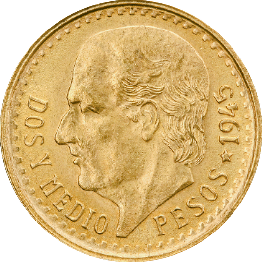 Moneda 2 1/2 Pesos Hidalgo Oro (Año Aleatorio, Condición Bueno/Regular)