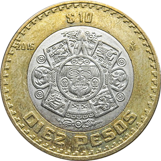 Moneda 10 Nuevos Pesos Bimetálica Plata/Bronce-Aluminio (Año Aleatorio, Condición Bueno/Regular)